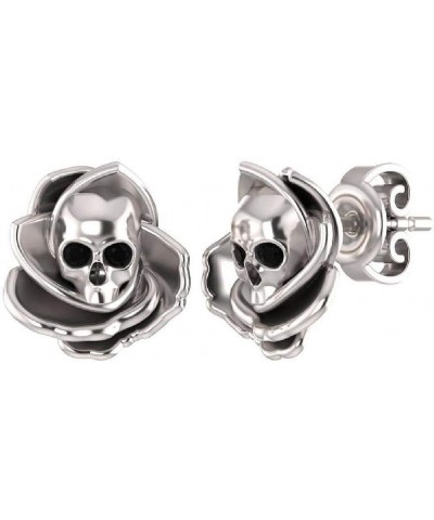 Pretty Jewels Gold Over Sterling Silver with 0.25 Carat Black Diamond Floral Gothic Stud Earrings $41.49 Earrings