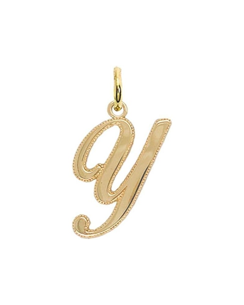 Solid 14k Gold Personalized Cursive-Style"A-Z" Initial Pendant (Size S/M/L) Large (Y) Yellow Gold $66.70 Pendants