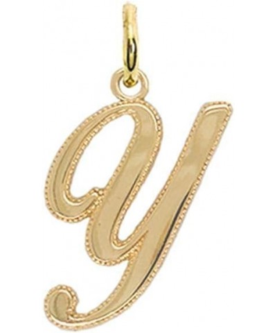 Solid 14k Gold Personalized Cursive-Style"A-Z" Initial Pendant (Size S/M/L) Large (Y) Yellow Gold $66.70 Pendants