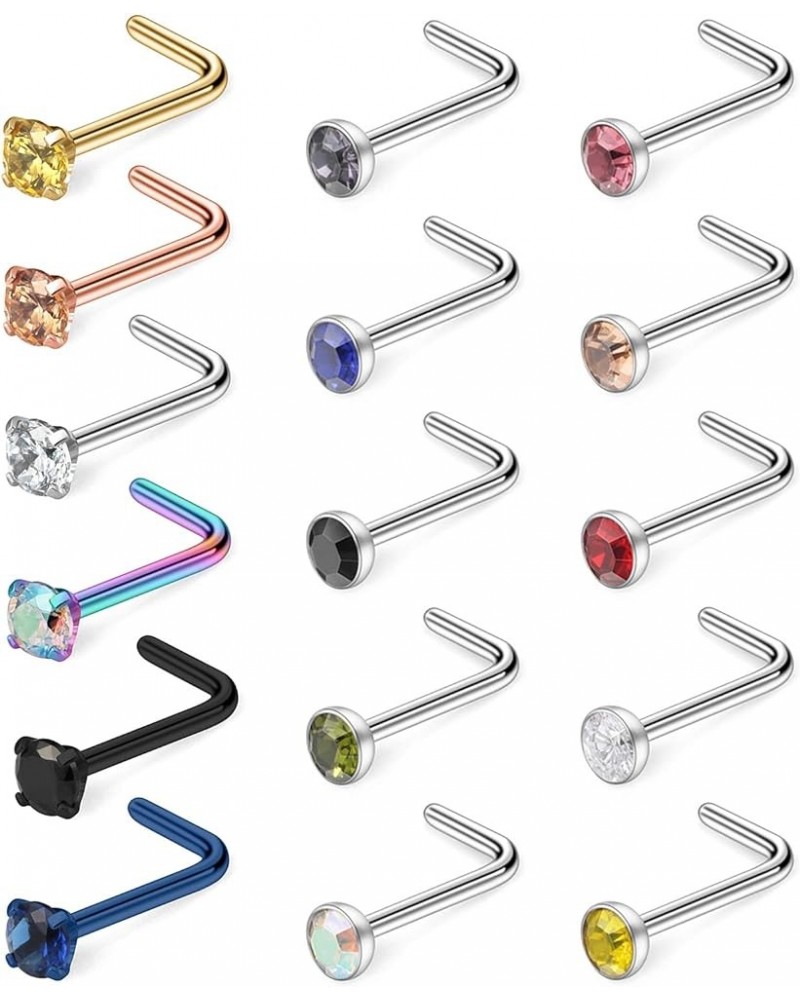 18G Surgical Steel Mix Color Diamond CZ Nose Stud Rings L Shaped Screw Bone Nostril Pin Piercing Jewelry 1.5mm 2mm 2.5mm 3mm ...