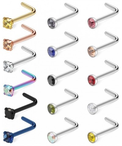 18G Surgical Steel Mix Color Diamond CZ Nose Stud Rings L Shaped Screw Bone Nostril Pin Piercing Jewelry 1.5mm 2mm 2.5mm 3mm ...