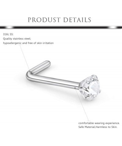 18G Surgical Steel Mix Color Diamond CZ Nose Stud Rings L Shaped Screw Bone Nostril Pin Piercing Jewelry 1.5mm 2mm 2.5mm 3mm ...