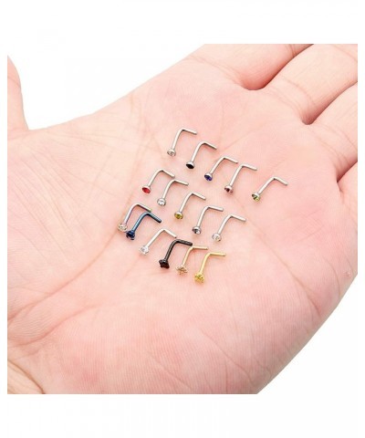 18G Surgical Steel Mix Color Diamond CZ Nose Stud Rings L Shaped Screw Bone Nostril Pin Piercing Jewelry 1.5mm 2mm 2.5mm 3mm ...