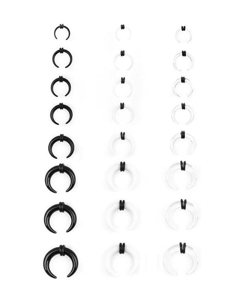 24Pcs 14G-0G Acrylic Pincher Tapers Septum Ring C Shape Buffalo Stretcher Expander with Black O-Rings for Stretching Pierced ...