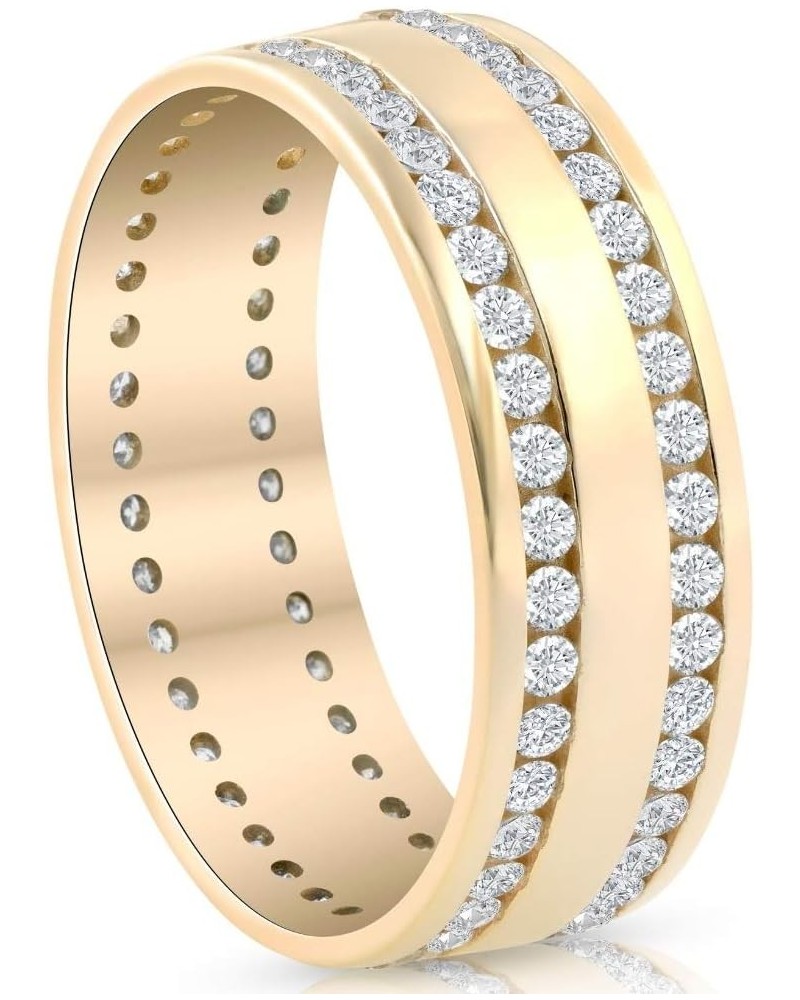 1 1/2ct Diamond Double Row Eternity Ring 14k Yellow Gold 7.5mm Wide Flat Band $398.20 Rings