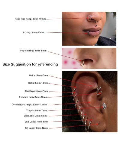 16G Titanium Cartilage Earring Hoop for Conch Helix Tragus 8mm 10mm 12mm Hypoallergenic Hinged Clicker Nose Rings Septum Pier...