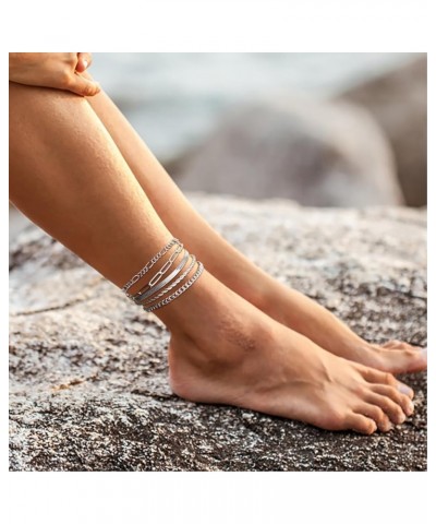 Ankle Bracelets for Women, 14k Gold Plated Waterproof Layered Cuban Figaro Link Chain Anklets Set Gold Anklets Jewelry Gift A...