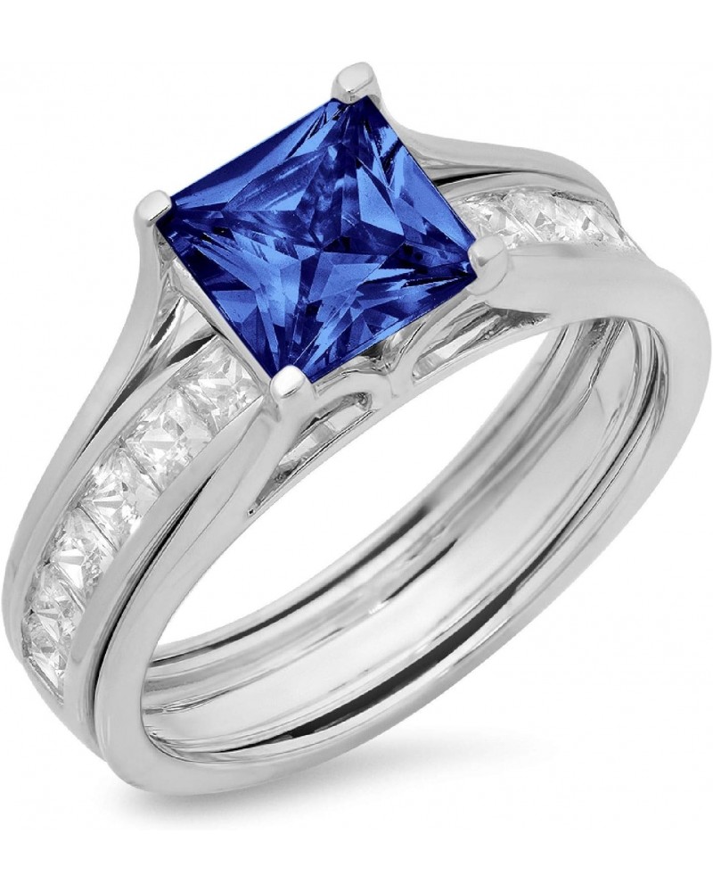 3.5 ct Princess Cut Solitaire Genuine Simulated Tanzanite Designer Engagement Bridal Sliding Ring Band Set 18K White Gold $30...