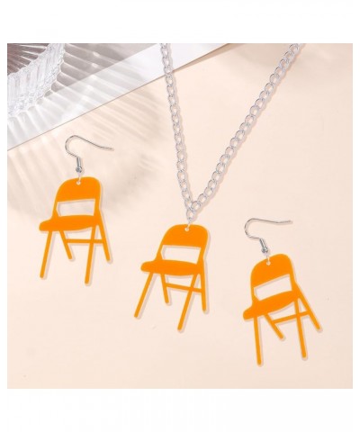 3Pcs Chair Necklace Earrings Jewelry Set for Women,Chair Chain Necklace Folding Chair Necklace Chair Earrings Jewelry Accesso...