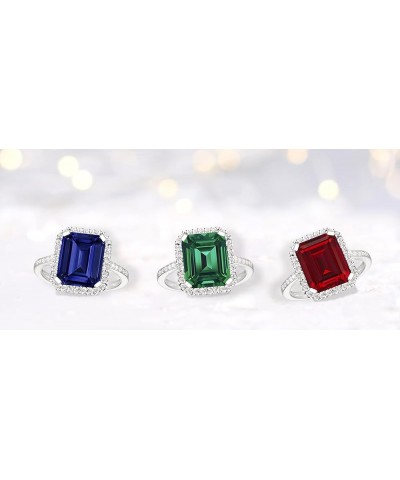 Emerald Cut Gemstone Ring, Lab-Created Gemstone and White Sapphire Ring Set in a Sterling Silver Band, Emerald Cut Birthstone...