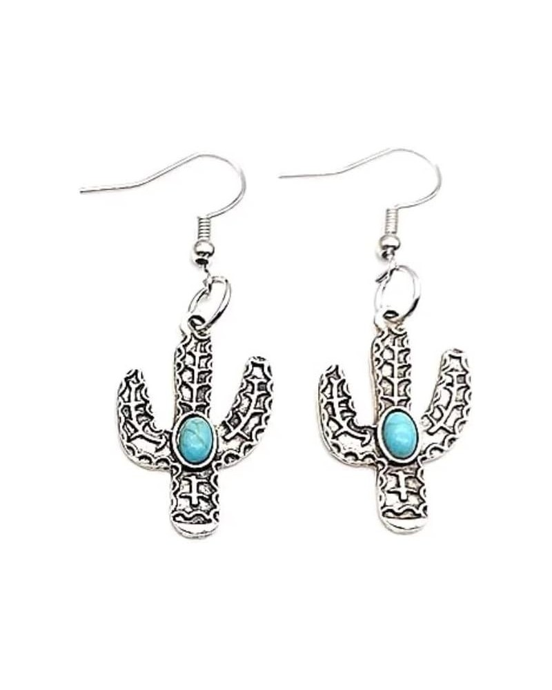 Cactus Turquoise Earrings Retro Do Old Pendant Western Earrings Bump Flower Ethnic Wind Earrings Silver Turquoise Bump $4.67 ...