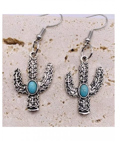 Cactus Turquoise Earrings Retro Do Old Pendant Western Earrings Bump Flower Ethnic Wind Earrings Silver Turquoise Bump $4.67 ...