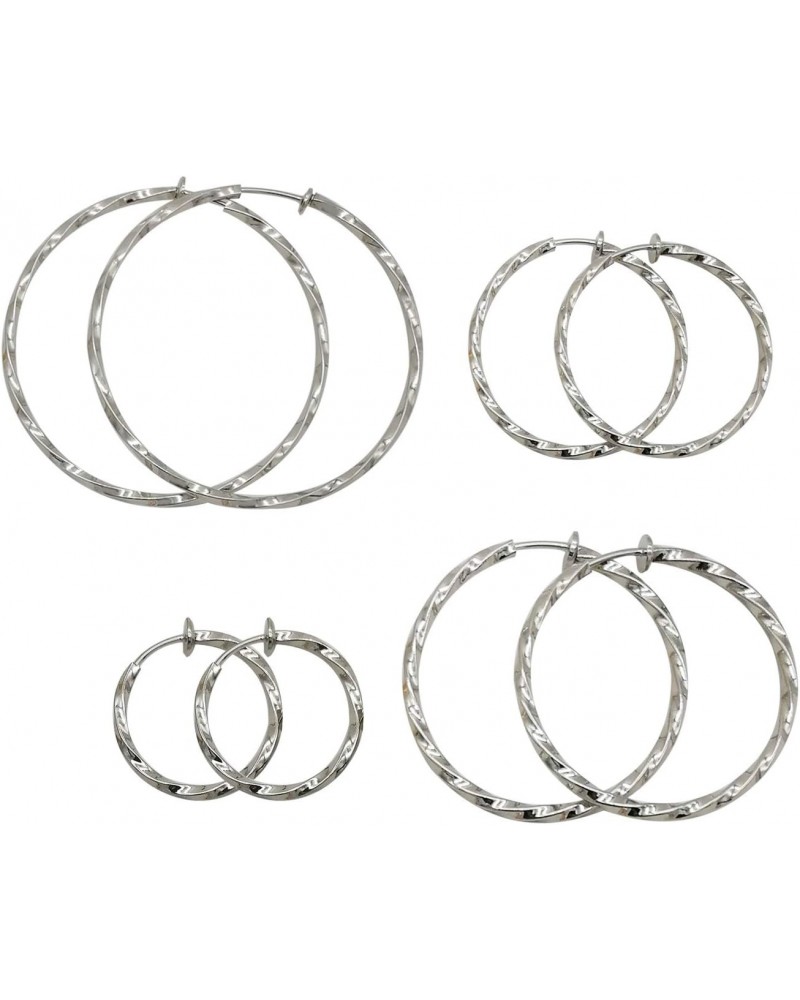 Twisted Clip On Earrings 1.18IN/1.57IN/1.96IN/2.36IN 4PCS Hoop Earrings for Women Grey Tone No Piercing $9.85 Earrings