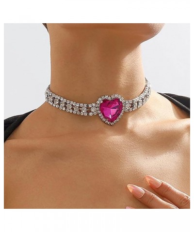 Rhinestone Heart Choker Necklace for Women Dainty Crystal Big Heart Necklace Pink Heart Statement Necklace for Women Girls Bi...