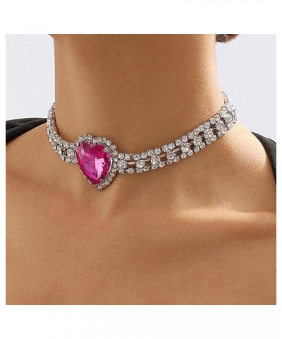 Rhinestone Heart Choker Necklace for Women Dainty Crystal Big Heart Necklace Pink Heart Statement Necklace for Women Girls Bi...