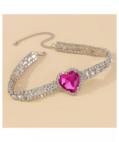 Rhinestone Heart Choker Necklace for Women Dainty Crystal Big Heart Necklace Pink Heart Statement Necklace for Women Girls Bi...