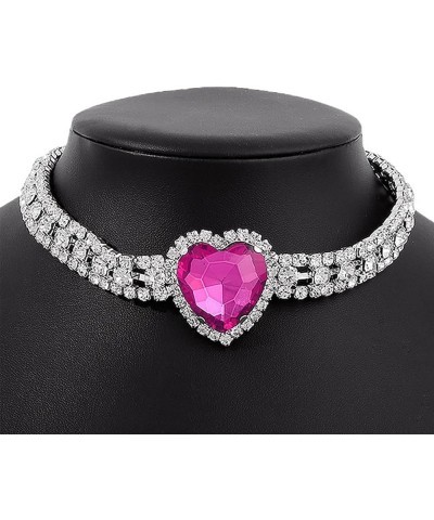 Rhinestone Heart Choker Necklace for Women Dainty Crystal Big Heart Necklace Pink Heart Statement Necklace for Women Girls Bi...