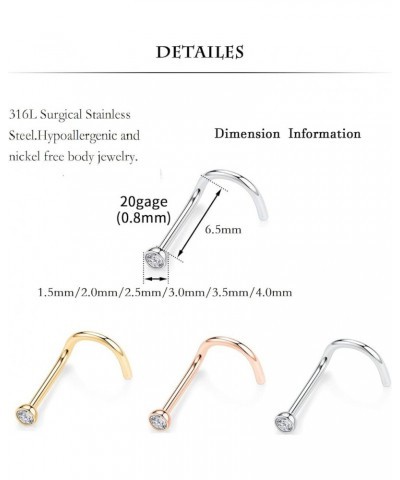 12Pcs Nose Rings 20G Nose Studs Nose Ring Nose Screw 316L Surgical Steel Nose Piercing Jewelry Nostril Tragus Cartilage Helix...