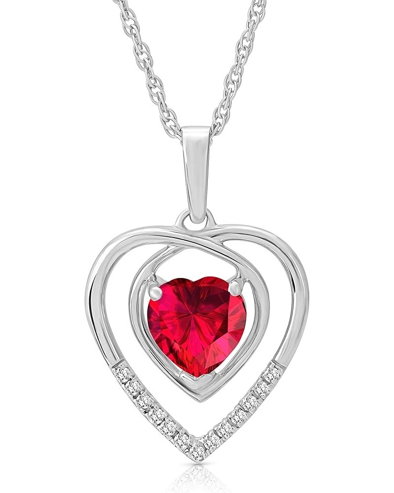 Sterling Silver Diamond and Gemstone Heart Pendant Necklace (1/20 cttw, I-J Color, I2-I3 Clarity), 18 Red Ruby $56.35 Necklaces