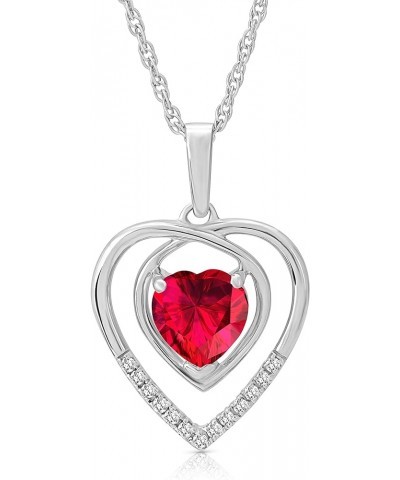 Sterling Silver Diamond and Gemstone Heart Pendant Necklace (1/20 cttw, I-J Color, I2-I3 Clarity), 18 Red Ruby $56.35 Necklaces