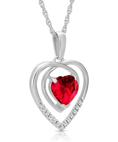 Sterling Silver Diamond and Gemstone Heart Pendant Necklace (1/20 cttw, I-J Color, I2-I3 Clarity), 18 Red Ruby $56.35 Necklaces