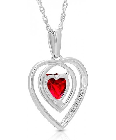 Sterling Silver Diamond and Gemstone Heart Pendant Necklace (1/20 cttw, I-J Color, I2-I3 Clarity), 18 Red Ruby $56.35 Necklaces