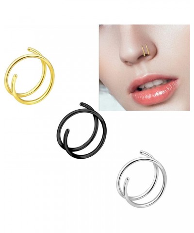 Double Nose Ring Hoop for Single Piercing Twist Nose Hoop Ring Spiral Nose Ring Unisex Nostril Piercing Jewelry for Women Men...