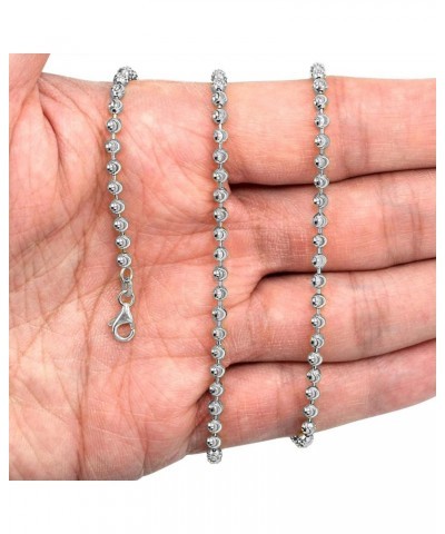 10K White Gold Solid 3mm Diamond Cut Moon Ball Bead Chain Dog Tag Necklace, Mens Women Jewelry Lobster Clasp 16" 18" 20" 22" ...