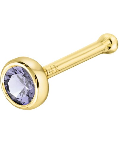 Solid 14K Gold Ball-end Stud Bezel Set Tanzanite 22G Nose Bone Nose Stud - 14K White Gold / 14K Yellow Gold December Birthsto...