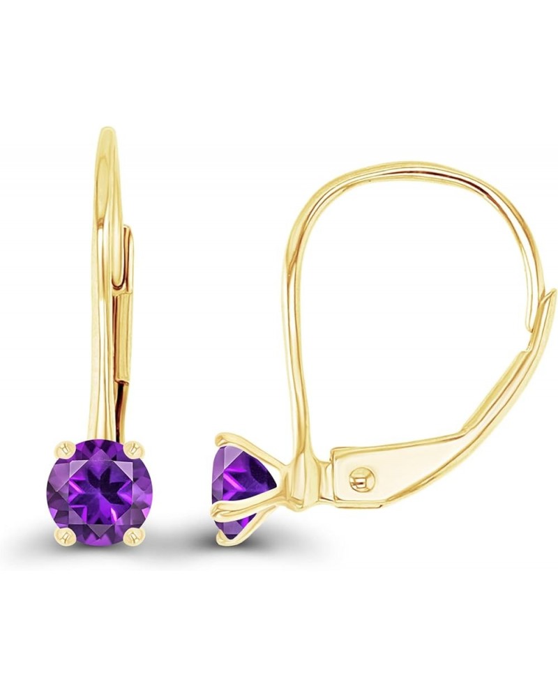 14k Gold Plated 925 Sterling Silver 4mm Round Hypoallergenic Genuine Birthstone Leverback Earrings Amethyst Yellow Gold $15.0...