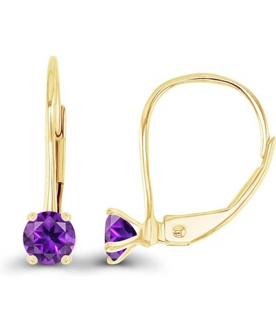 14k Gold Plated 925 Sterling Silver 4mm Round Hypoallergenic Genuine Birthstone Leverback Earrings Amethyst Yellow Gold $15.0...