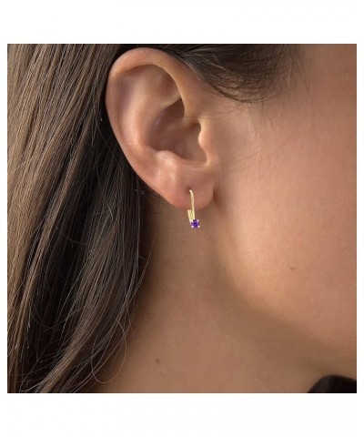 14k Gold Plated 925 Sterling Silver 4mm Round Hypoallergenic Genuine Birthstone Leverback Earrings Amethyst Yellow Gold $15.0...