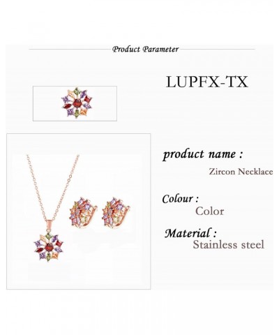 Women's Cherry Blossom Zirconia Necklace Earrings Stainless Steel Simple Locking Chain Dangle Earrings(Necklace Earrings Ste)...