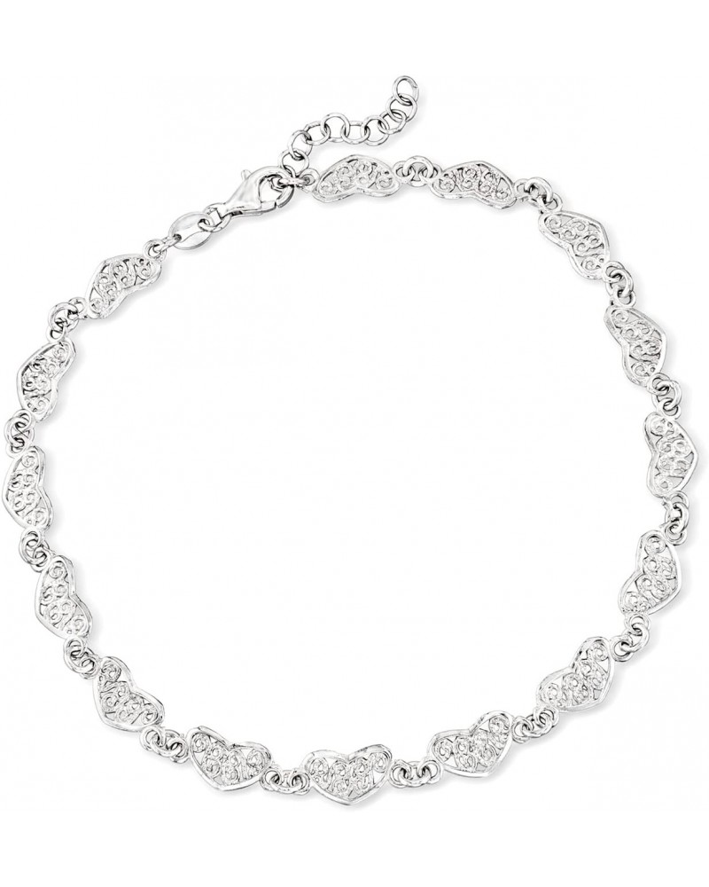 Italian Sterling Silver Filigree Heart-Link Anklet. 9 inches $32.64 Anklets