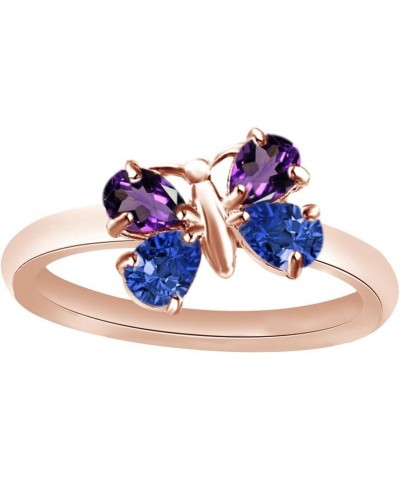 Jewel Zone US Simulated Amethyst & Blue Topaz CZ Butterfly Ring in14k Gold Over Sterling Silver rose-gold-plated-silver $80.3...