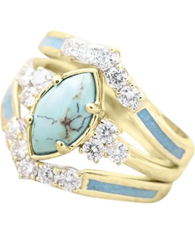 3 PCS Ring Set Natural Turquoise Diamond Rings Turquoise Gold Color Rings for Women Turquoise Jewelry Sparkling Natural Gemst...