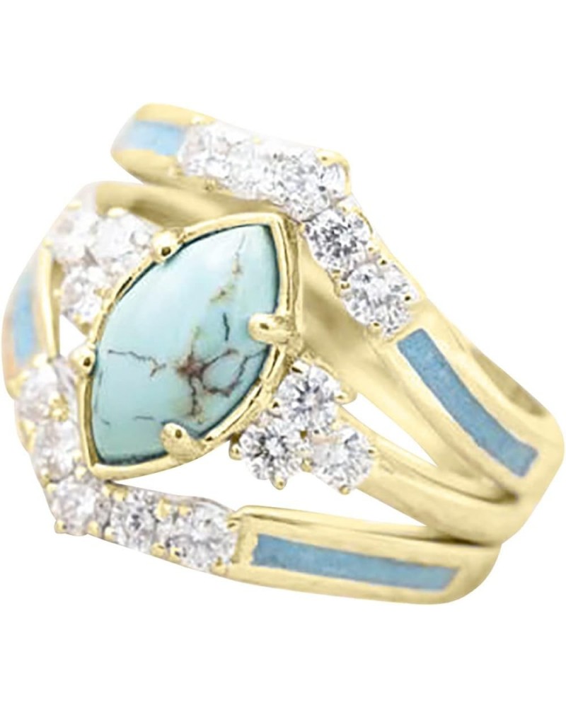 3 PCS Ring Set Natural Turquoise Diamond Rings Turquoise Gold Color Rings for Women Turquoise Jewelry Sparkling Natural Gemst...