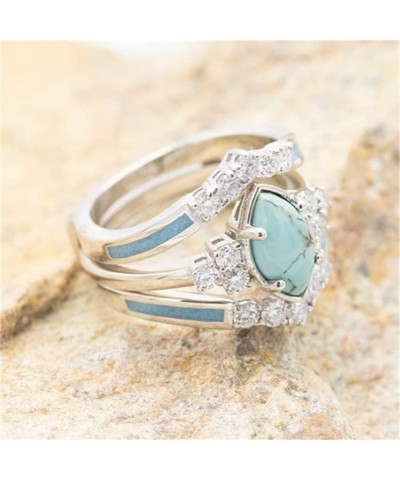 3 PCS Ring Set Natural Turquoise Diamond Rings Turquoise Gold Color Rings for Women Turquoise Jewelry Sparkling Natural Gemst...