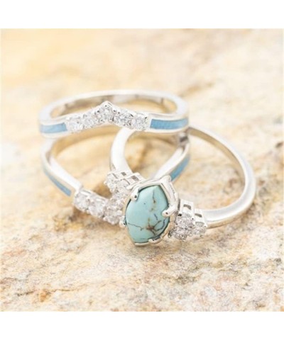 3 PCS Ring Set Natural Turquoise Diamond Rings Turquoise Gold Color Rings for Women Turquoise Jewelry Sparkling Natural Gemst...