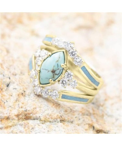 3 PCS Ring Set Natural Turquoise Diamond Rings Turquoise Gold Color Rings for Women Turquoise Jewelry Sparkling Natural Gemst...