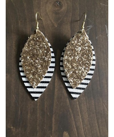 Boho Leather Earrings for Women Girls Layered Teardrop Leather Earrings American Flag Sequin Leopard Leather Drop Earrings Go...