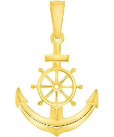 14k Yellow Gold Ship Wheel and Anchor Charm Nautical Pendant with Rolo Cable, Cuban Curb, or Figaro Chain Necklaces 22.0 Inch...