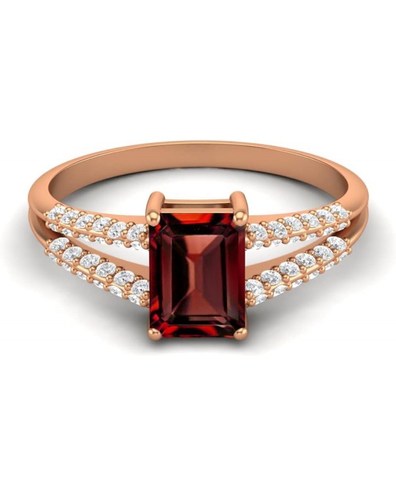 925 Sterling Silver 7x5mm Emerald Cut Natural Garnet Gemstone Women's Solitaire Engagement Ring Rose Gold Vermeil $22.86 Rings