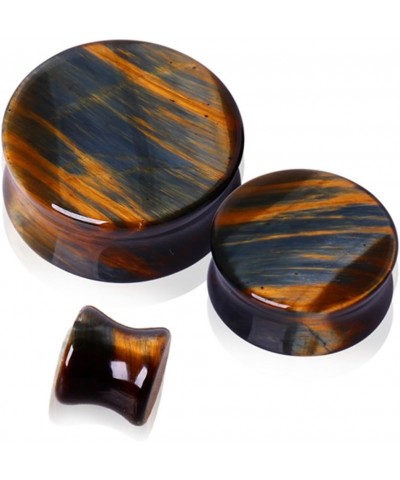 Pair of Natural Blue Tiger Eye Stone Saddle Plug Double Flare Ear Lobe Plugs 5/8" (16mm) $12.53 Body Jewelry