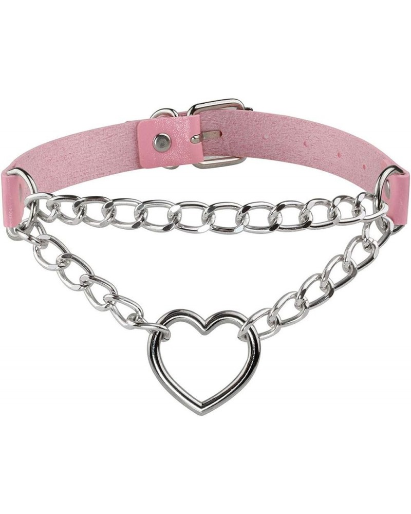 Pop Punk Collar Choker Vintage Retro Steampunk Dark Goth Style Heart Chains Necklace for Women Pink $6.62 Necklaces