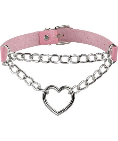 Pop Punk Collar Choker Vintage Retro Steampunk Dark Goth Style Heart Chains Necklace for Women Pink $6.62 Necklaces