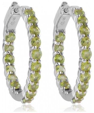 925 Sterling Silver Created Birthstone Inside-Out Hoop Earrings for Women, 3mm Gemstone 1.10 Inches August : Peridot $62.00 E...