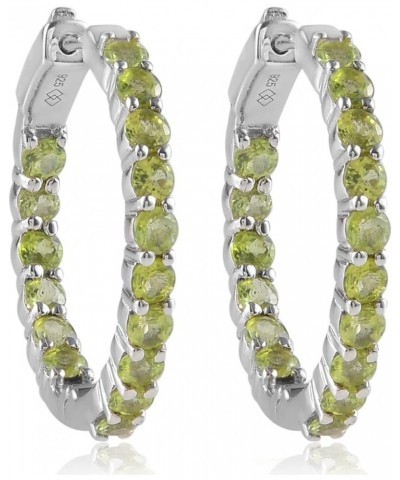 925 Sterling Silver Created Birthstone Inside-Out Hoop Earrings for Women, 3mm Gemstone 1.10 Inches August : Peridot $62.00 E...