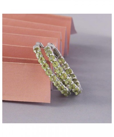 925 Sterling Silver Created Birthstone Inside-Out Hoop Earrings for Women, 3mm Gemstone 1.10 Inches August : Peridot $62.00 E...