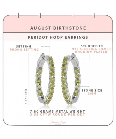 925 Sterling Silver Created Birthstone Inside-Out Hoop Earrings for Women, 3mm Gemstone 1.10 Inches August : Peridot $62.00 E...